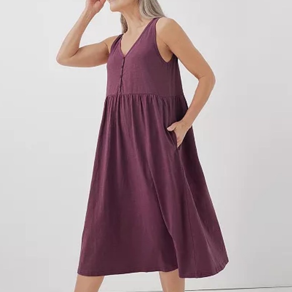 Pact Cotton Relaxed Slub Henley Tank Dress Purple Women’s Size Large 100% Cotton - Picture 1 of 6